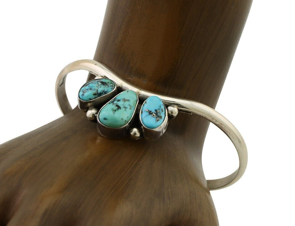 Navajo Bracelet 925 Silver Morenci Turquoise Artist Signed Frank Sandoval C.80's