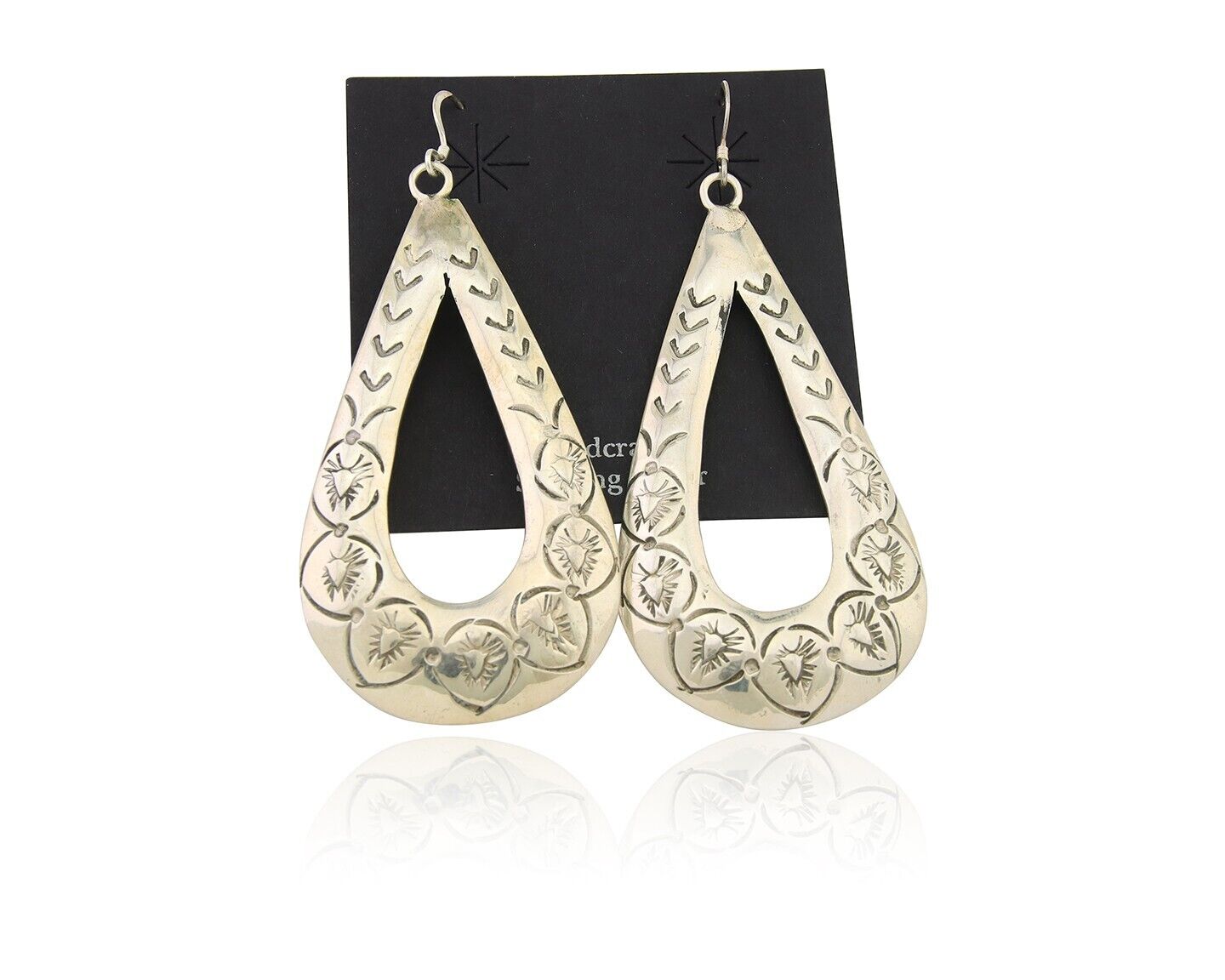 Navajo Dangle Earrings 925 Silver Hand Stamped Native American Artist C.80's