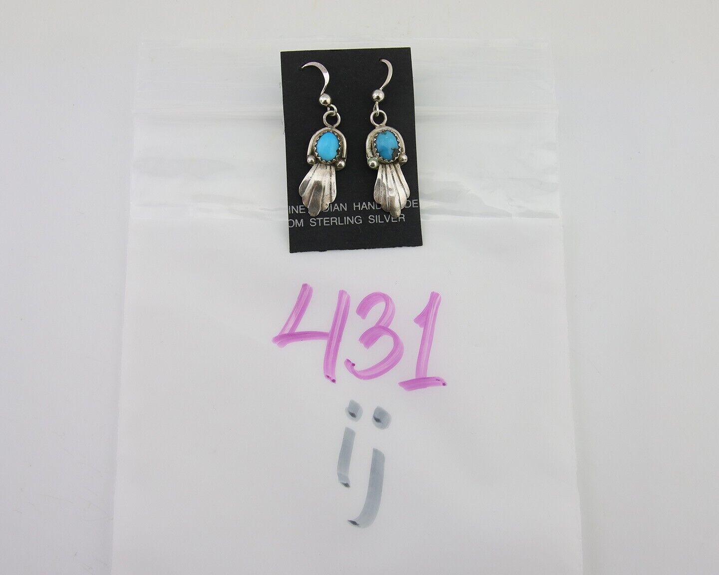 Navajo Earrings 925 Silver Blue Turquoise Artist Signed Kee Tsosie C.80's