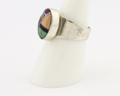 Zuni Inlaid Ring 925 Silver Mixed Natural Gemstones Native American Artist C.80s