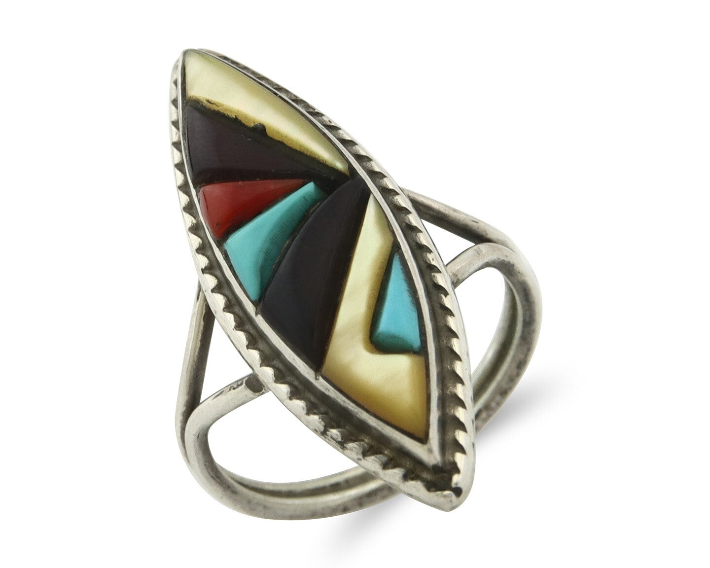 Vintage Zuni Ring 925 Sterling Silver Natural Gemstone Signed R & GT Size 7.5