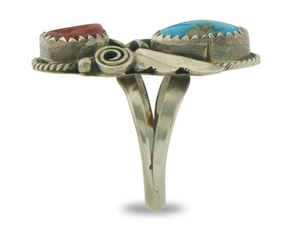 Vintage Navajo Ring 925 Sterling Natural Gemstones Signed Justin Morris Sz 6.75