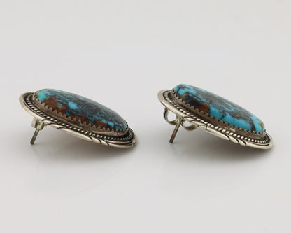 Navajo Earrings 925 Silver Kingman Spiderweb Signed M Begay C.80's