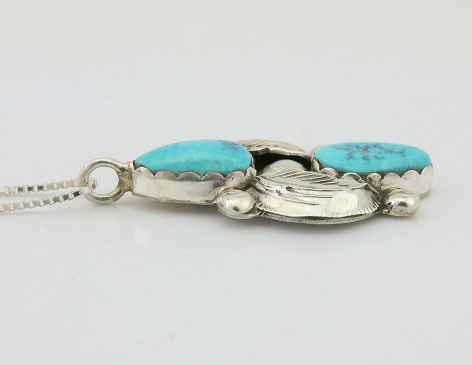 Navajo Turquoise Handmade Necklace 925 Silver Signed Simplicio C.80's