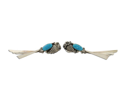 Navajo Dangle Earrings 925 Silver Natural Blue Turquoise Artist Signed M.S. C80s