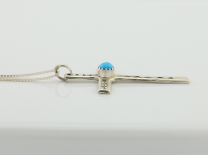 Navajo Sand Cast Necklace 925 Silver Turquoise Native American Artist C.80's