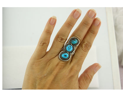 Vintage Navajo Ring 925 Sterling Silver Turquoise Signed Tom Willeto Size 7.0