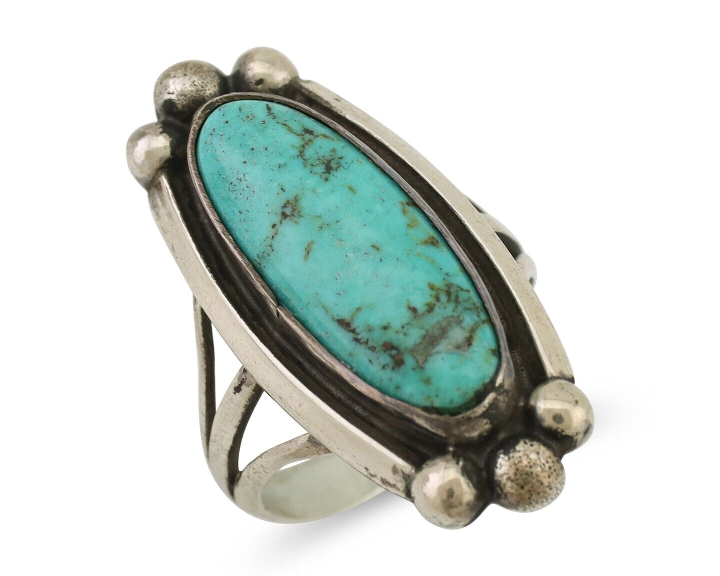 Navajo Turquoise Ring 925 Silver Artist Signed Sunrise Size 6.5 C.80's