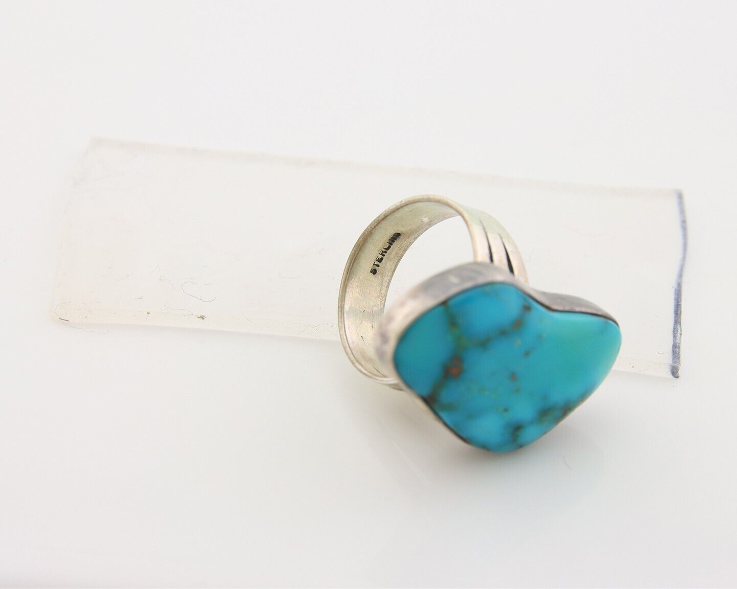 Navajo Ring 925 Sterling Natural Blue Turquoise Native Artist C.80's Size 7.25