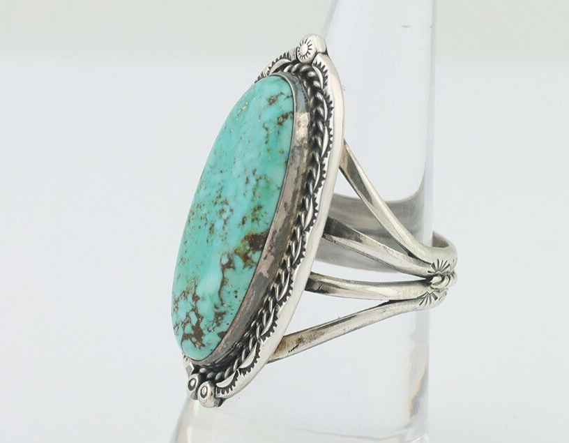 Mens Navajo Ring 925 Silver Spiderweb Turquoise Native American Artist C.80's