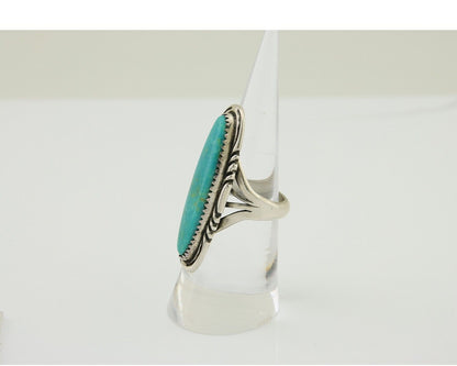 Navajo Hand Stamped Ring 925 Silver Turquoise Native Artist Begay C.80's