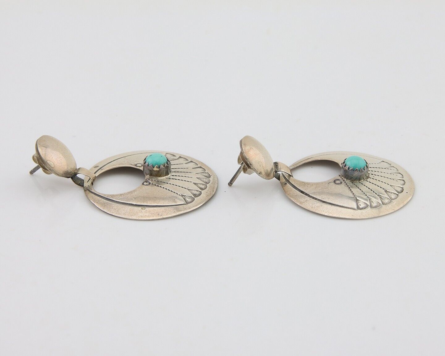 Navajo Dangle Earrings 925 Silver Natural Turquoise Native American Artist C80s