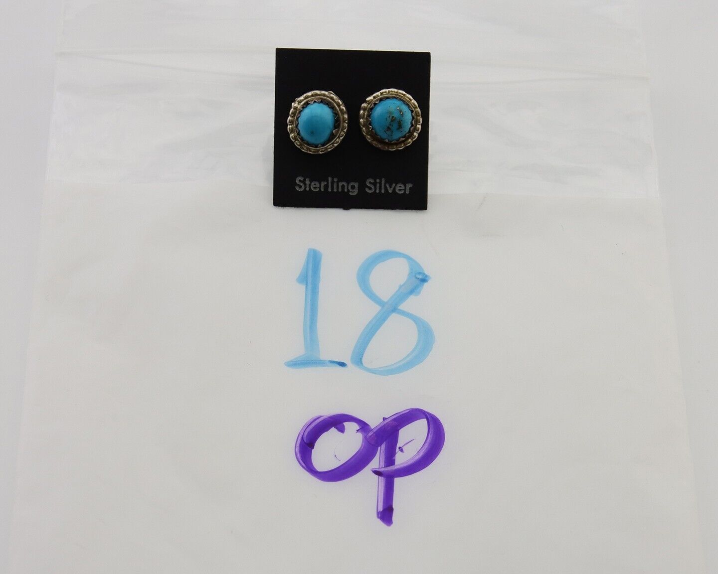 Navajo Earrings 925 Silver Blue Turquoise Native Artist C.80's