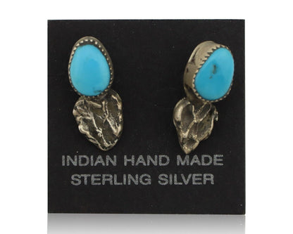 Zuni Earrings 925 Silver Natural Blue Turquoise Native American Artist C.80s