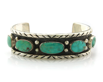 Navajo Cuff Bracelet Sterling Silver Turquoise Handmade Vintage Signed DZ