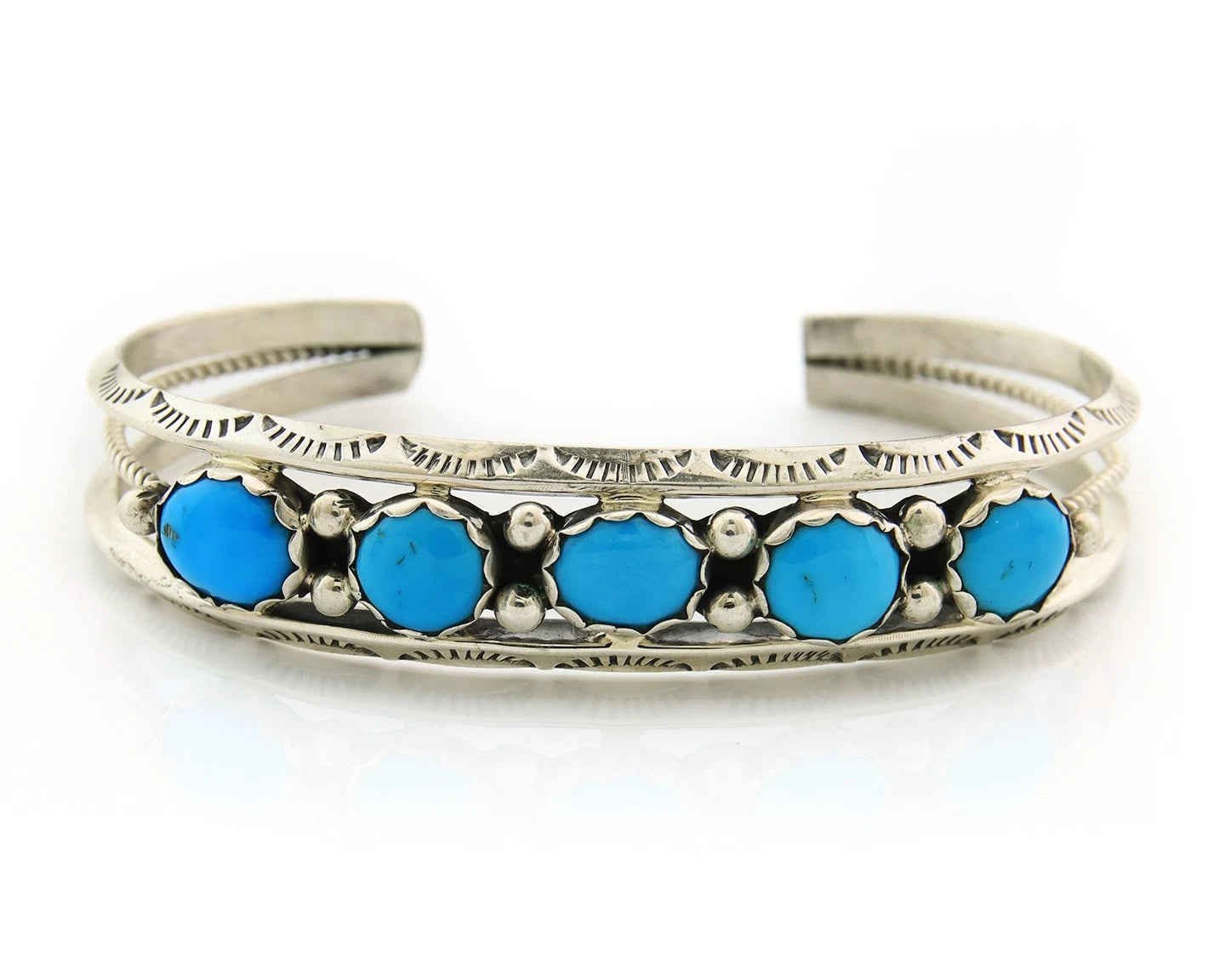 Navajo Cuff Bracelet Sterling Silver Vintage Turquoise Signed H