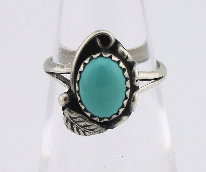 Navajo Ring 925 Silver Sleeping Beauty Turquoise Native American Artist C.80's