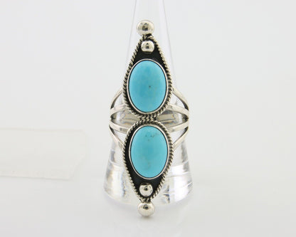 Navajo Ring 925 Silver Natural Blue Turquoise Signed Running Bear C.80's