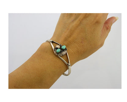 Navajo Bracelet 925 Silver Cuff Turquoise Handmade Native Artist C.80's