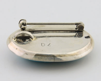 Navajo Pin Pendant 925 Silver Globe Turquoise Artist Signed Doug Zachary C.80's