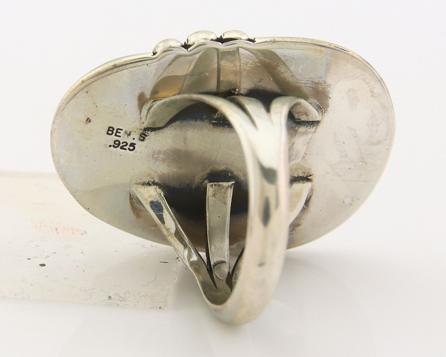 Navajo Ring 925 Sterling Natural Blue Turquoise Signed Ben S C.80's Size 9.75