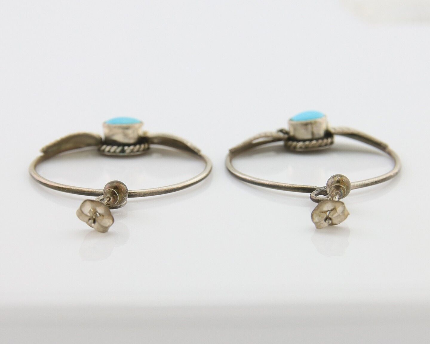 Navajo Dangle Earrings 925 Silver Natural Blue Turquoise Native Artist C80s