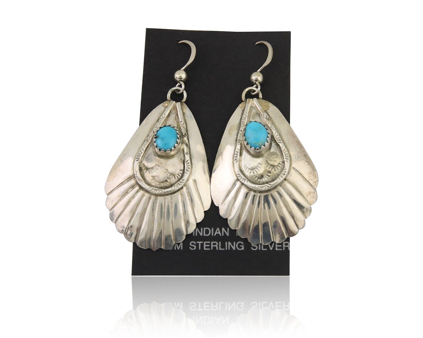 Navajo Earrings 925 Silver Turquoise Artist Signed Dean Brown C.80's