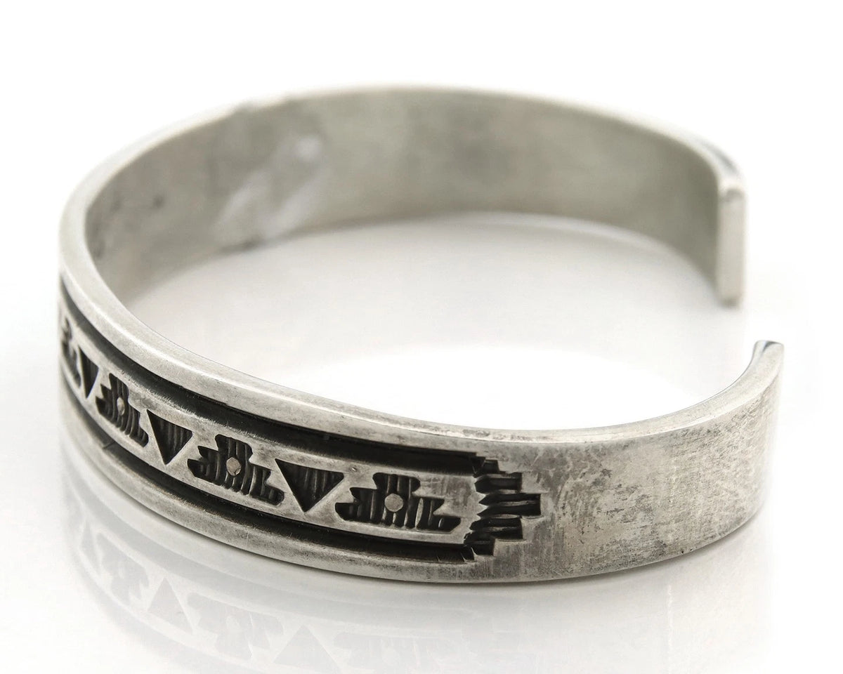 Navajo Cuff Bracelet 925 Sterling Silver Vintage Heavy Hand Stamped Signed Laner