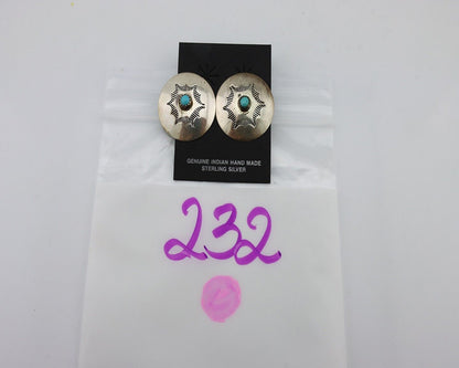 Navajo Hand Stamped Earrings 925 Silver Turquoise Native Artist C.80's