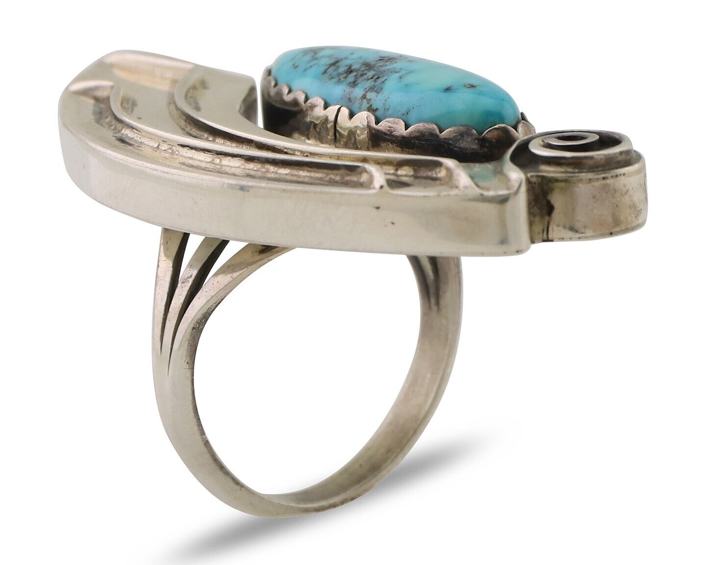 Navajo Ring 925 Silver Natural Blue Turquoise Native American Artist C.80's