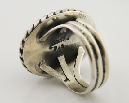 Navajo Ring 925 Silver Natural Malachite Native American Artist C.80's