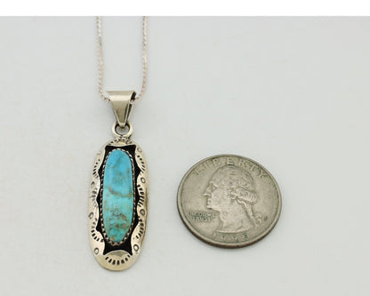 Navajo Necklace 925 Silver Kingman Turquoise Native American Artist C.80s