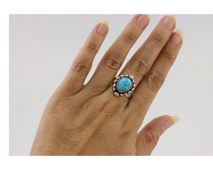 Navajo Ring 925 Silver Sleeping Beauty Turquoise Artist Signed SC C.80's