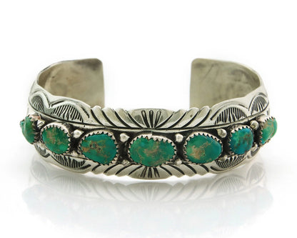 Navajo Cuff Bracelet Sterling Silver Turquoise Vintage Signed WB