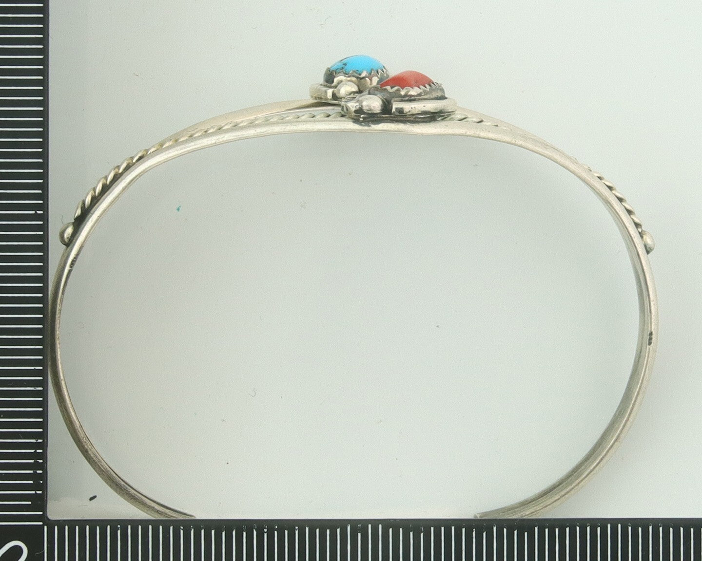 Navajo Bracelet 925 Silver Coral & Turquoise Cuff Signed Running Bear C.80's