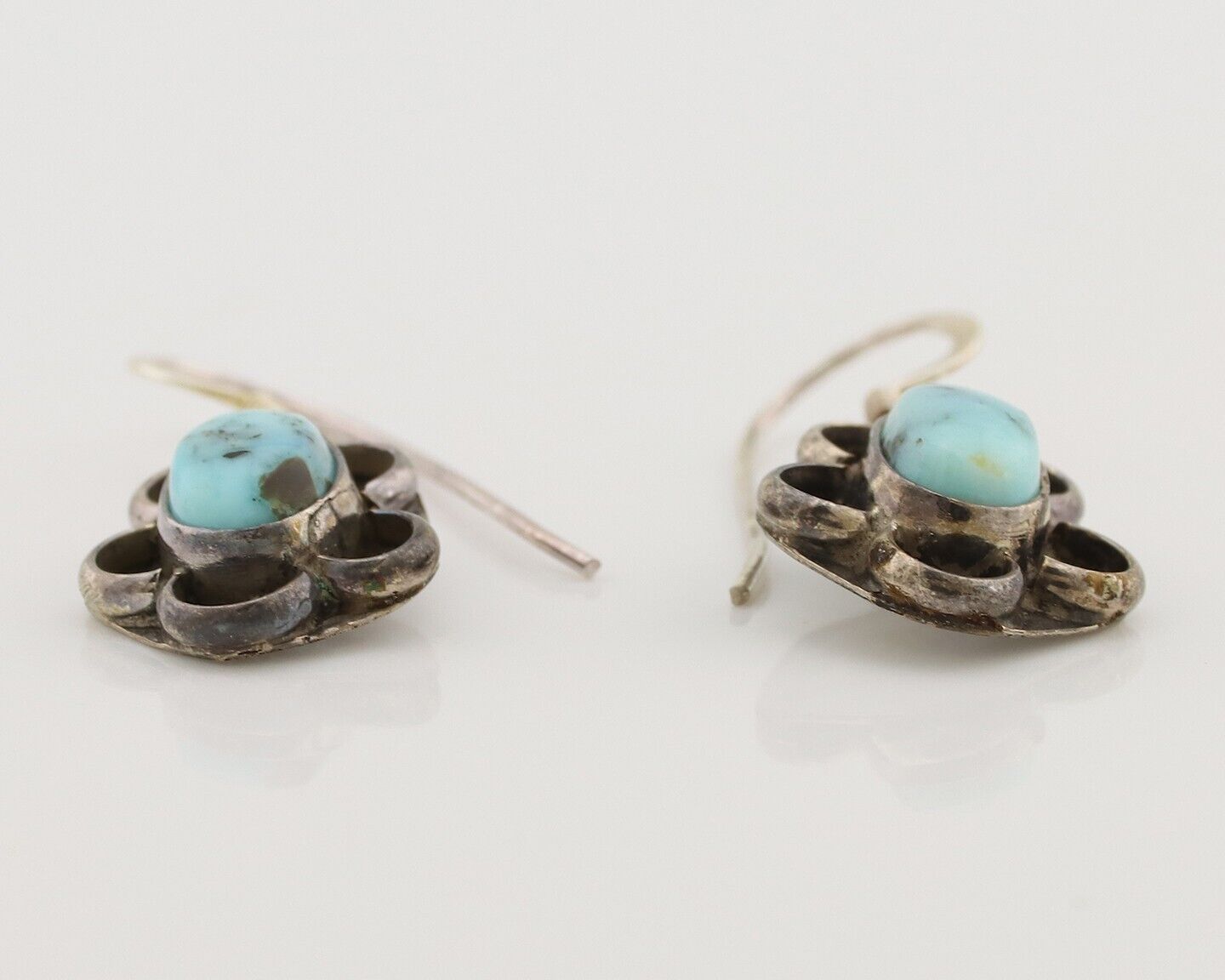 Navajo Earrings 925 Silver Natural Blue Turquoise Native American Artist C.80s