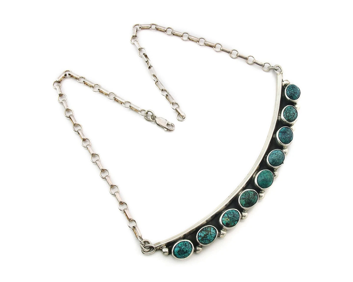 Navajo Necklace 925 Sterling Silver Natural Turquoise Vintage Signed C Montoya