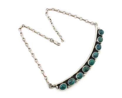 Navajo Necklace 925 Sterling Silver Natural Turquoise Vintage Signed C Montoya