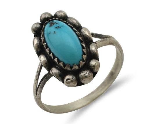 Navajo Ring 925 Silver Sleeping Beauty Turquoise Signed SkyStone Creations C80s