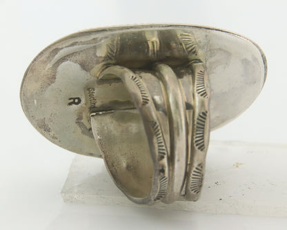 Vintage Navajo Ring 925 Sterling Turquoise Signed Richard Hoskie Size 10.75