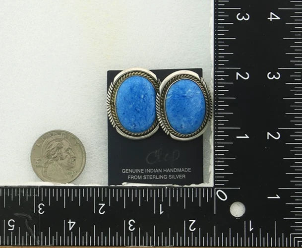 Navajo Concho Earrings Sterling Silver Lapis Signed E Belone