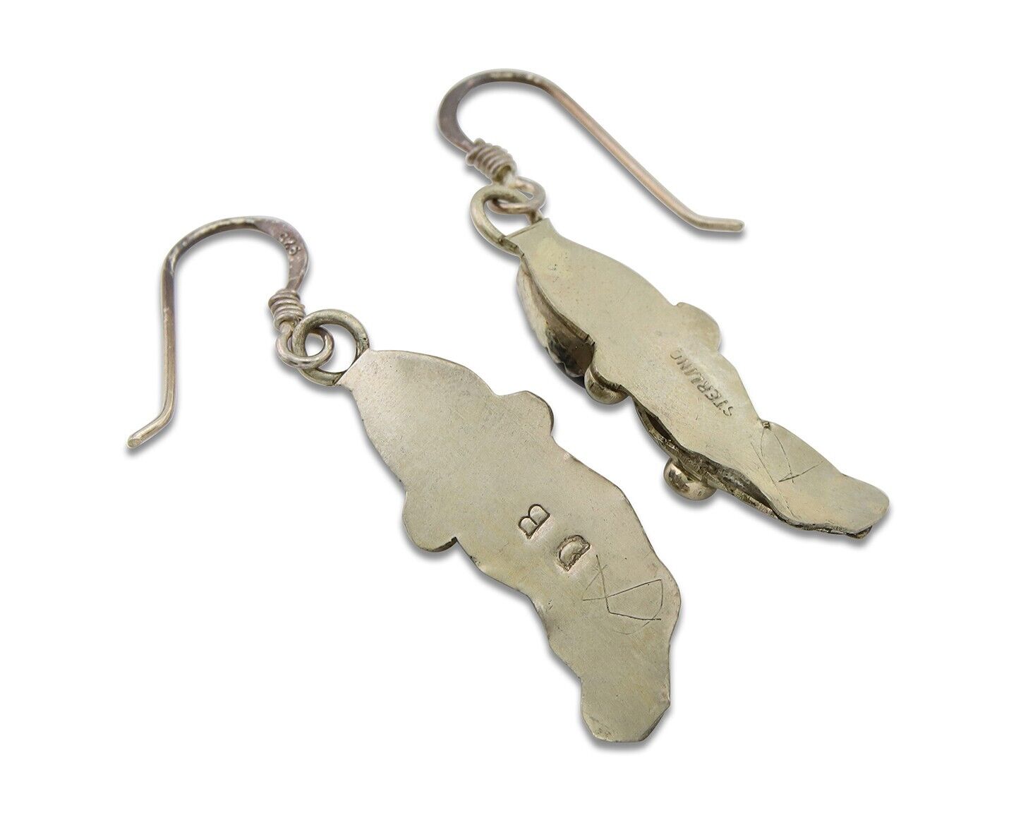 Navajo Earrings 925 Silver Handmade Natural Onyx Signed DB C.80's