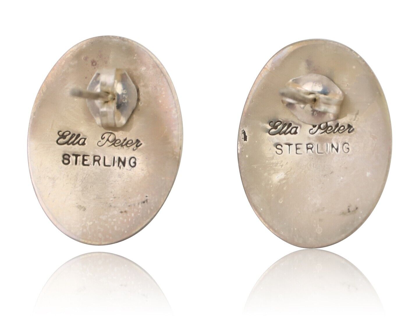 Navajo Shield Earrings 925 Silver Natural Turquoise Signed Ella Peters C.80's