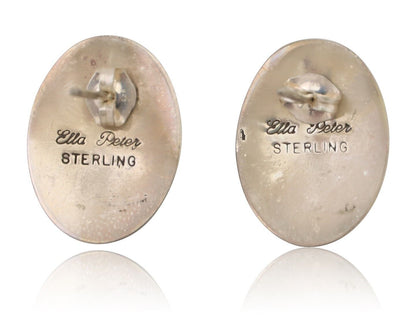 Navajo Shield Earrings 925 Silver Natural Turquoise Signed Ella Peters C.80's