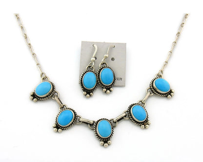 Navajo Necklace Earring Set Sterling Silver Turquoise Vintage Signed Dine ALV