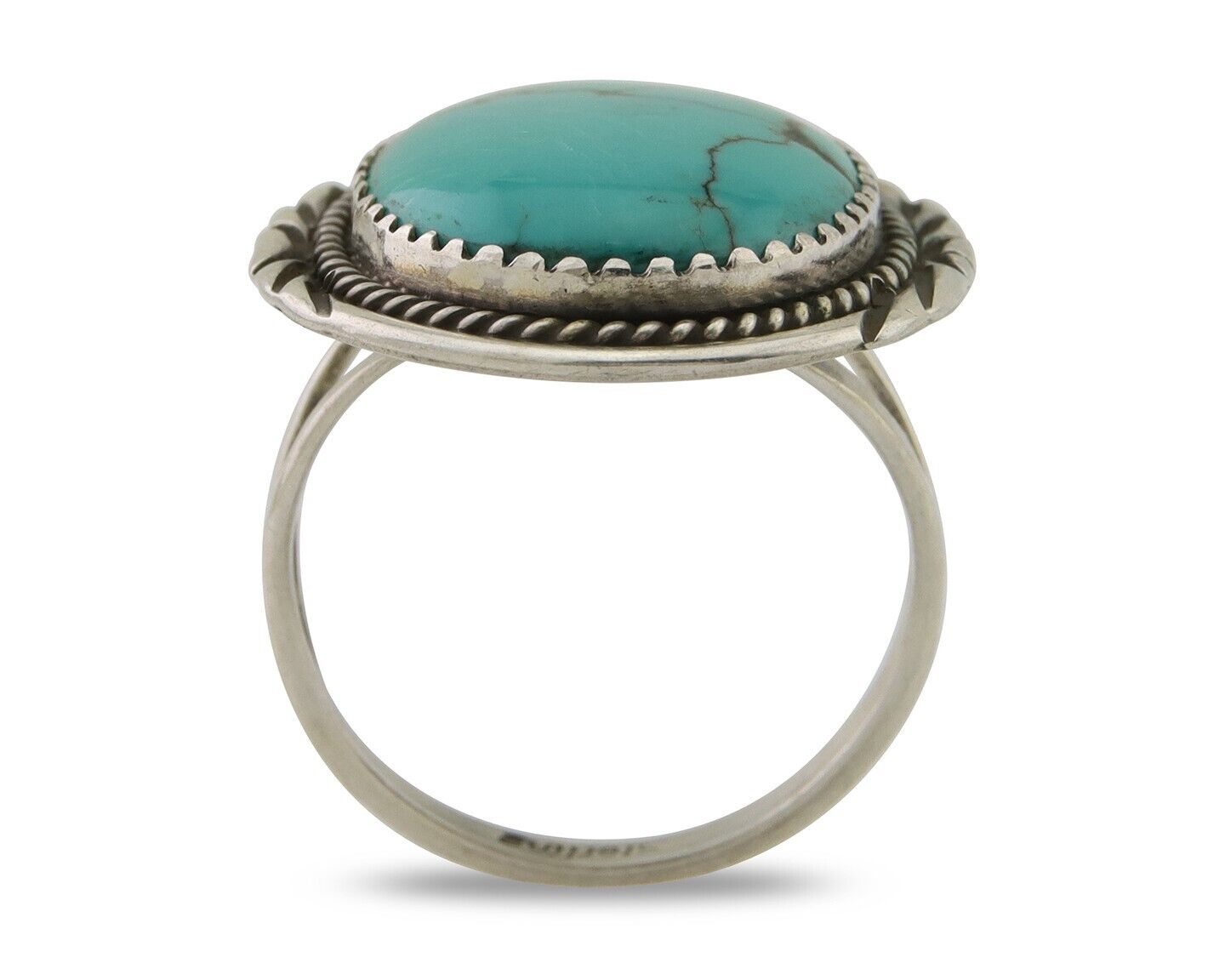 Navajo Ring 925 Silver Natural Spiderweb Turquoise Native Artist C.80's
