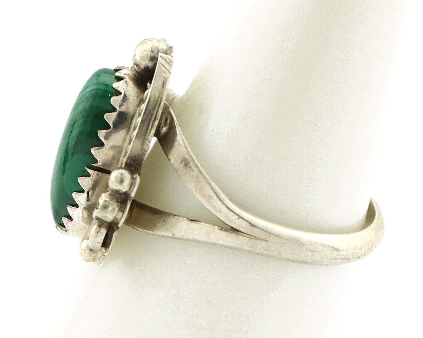 Navajo Ring 925 Silver Natural Mined Malachite Artist Signed Justin Morris C.80s