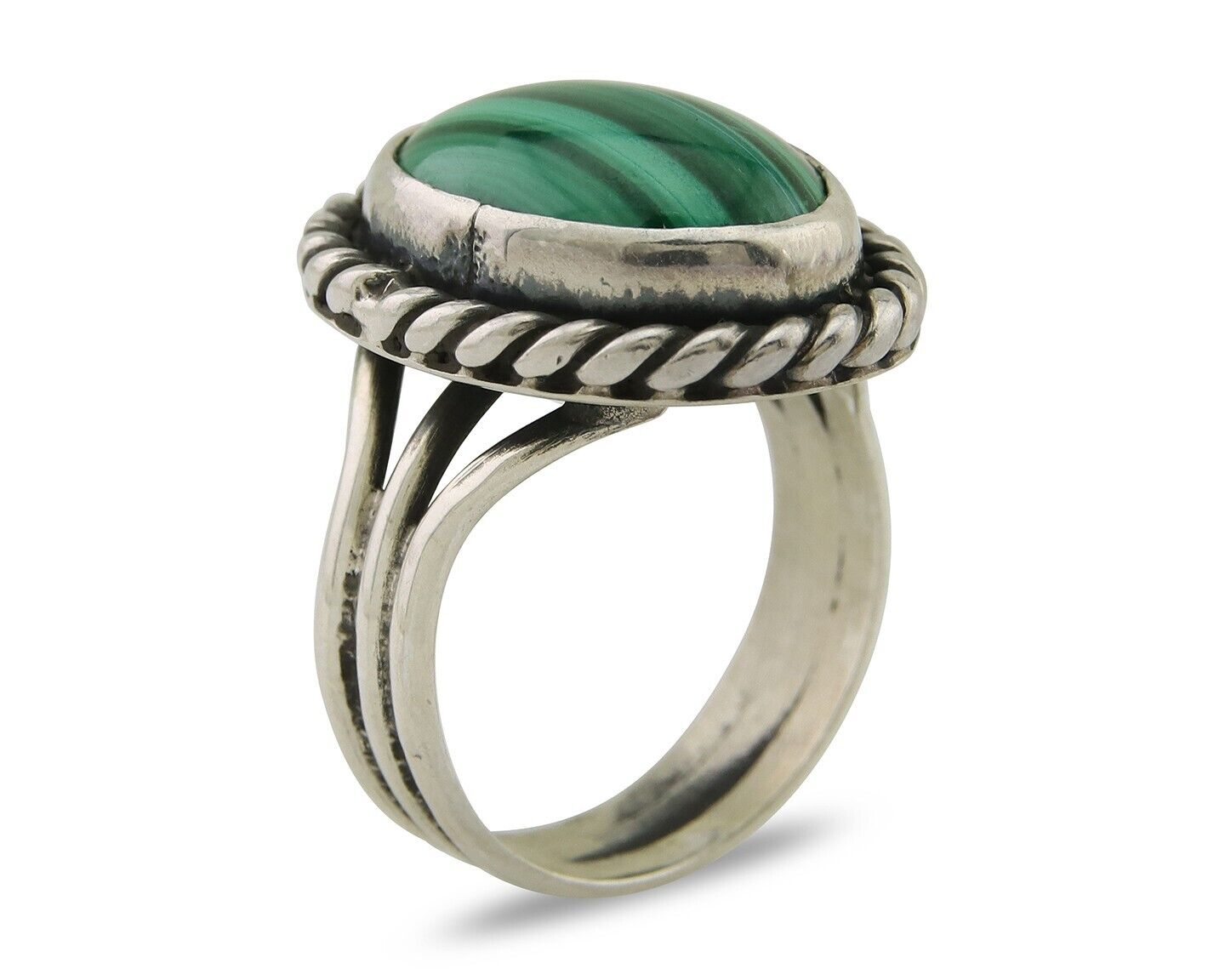 Navajo Ring 925 Silver Natural Malachite Native American Artist C.80's