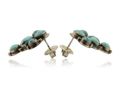 Navajo Earrings 925 Silver Natural Turquoise Artist Signed Roie Jaque C.80's