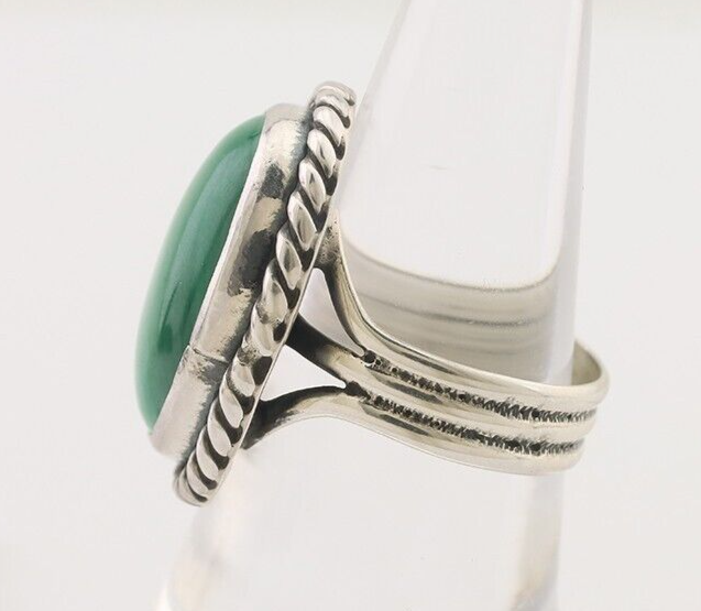 Navajo Ring 925 Silver Natural Malachite Native American Artist Size 8.0 C.80's